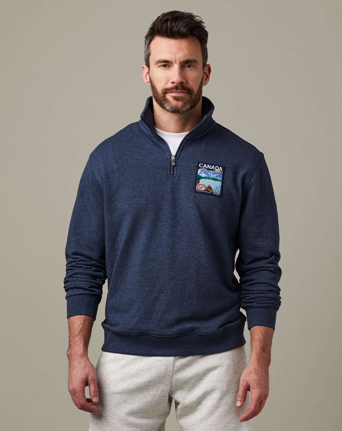 Shorts_GreyMarl_1424_b49ee3dc-ec1a-4b35-8c37-35276542d407 Canada Unisex French Terry Quarter Zip - Navy Marl - Image 1